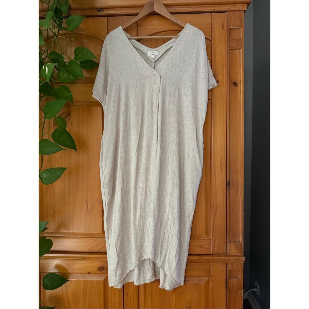 P Cill Linen Blend Beige Shift Dress Oversized Minimalist Small - Picture 8 of 12